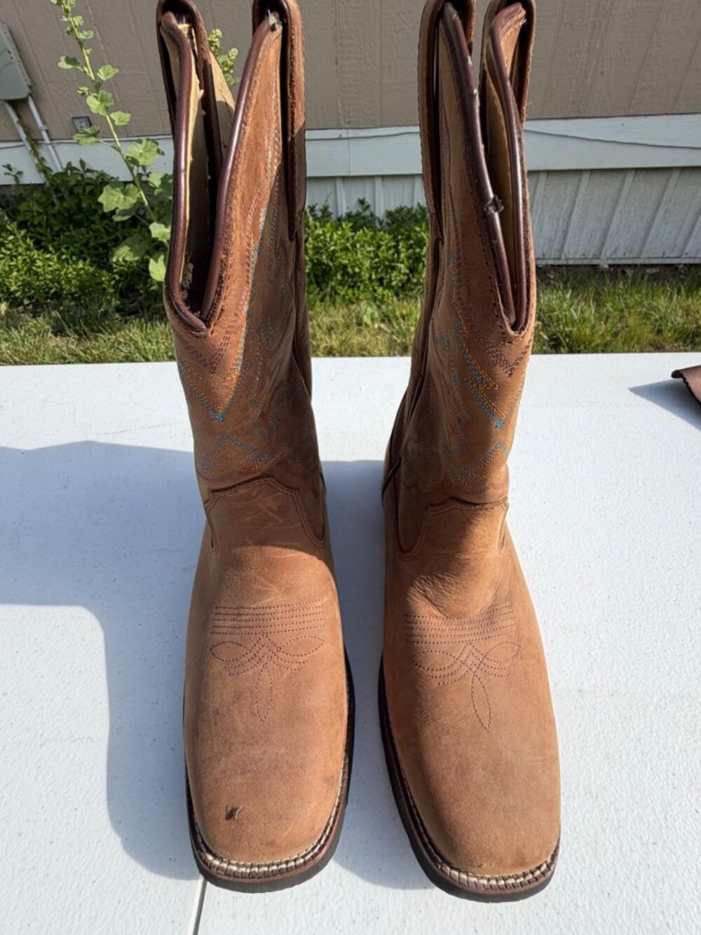Roper Cowboy Boots 10 Brown Western Cowgirl Square Toe Fuax Leather damaged